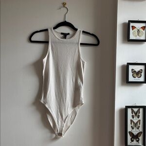 Forever 21 White Ribbed Bodysuit